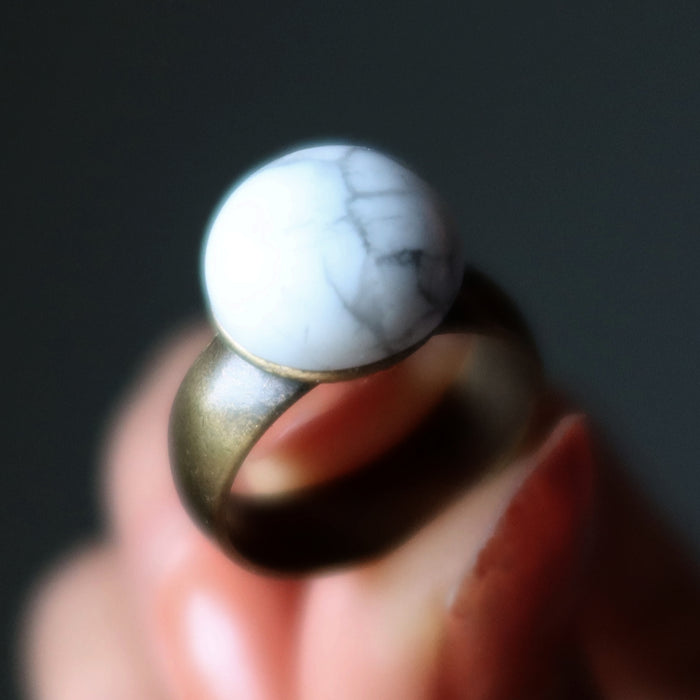 Howlite Ring Destiny on my Finger Round Antiqued Brass Size 7.25