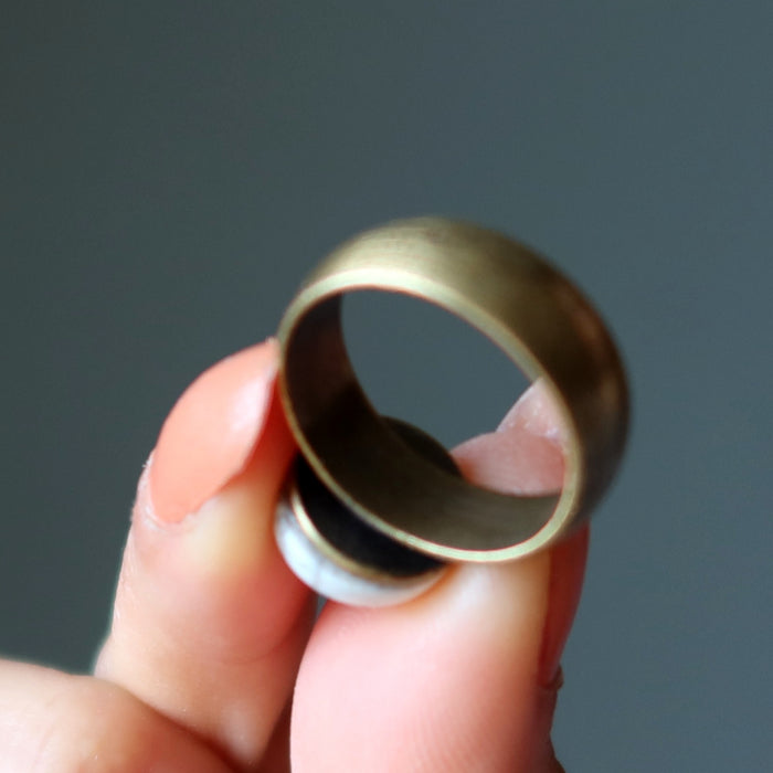 Howlite Ring Destiny on my Finger Round Antiqued Brass Size 7.25