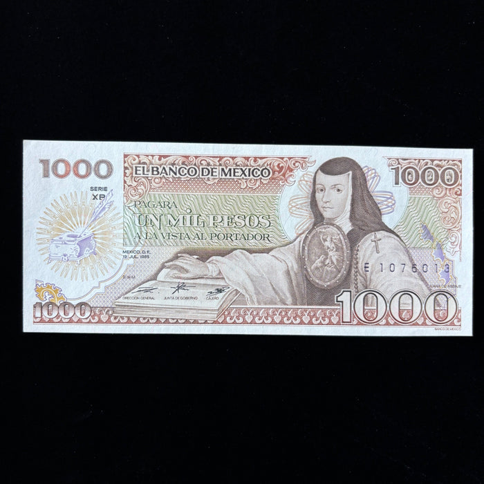 Vintage Banknote 1985 Old Mexico 1000 Pesos Sor Juana Currency UV Verified UNC