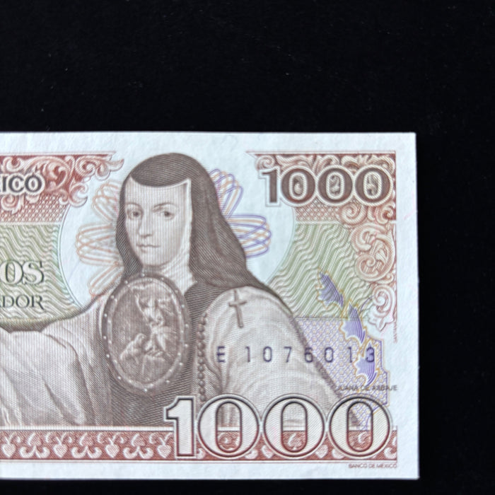 Vintage Banknote 1985 Old Mexico 1000 Pesos Sor Juana Currency UV Verified UNC
