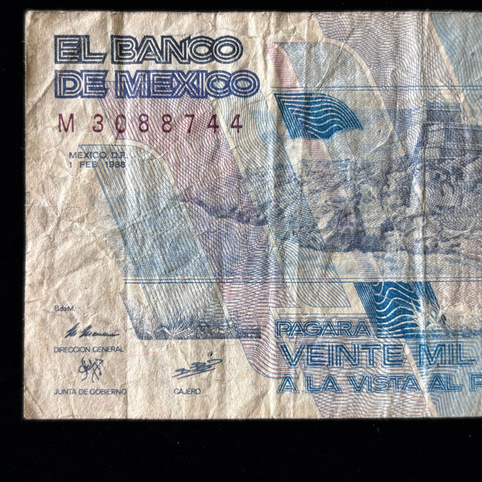 Vintage Banknote Lot Mexico 1980s Inflation Era 2K, 20K Old Pesos UV Verified
