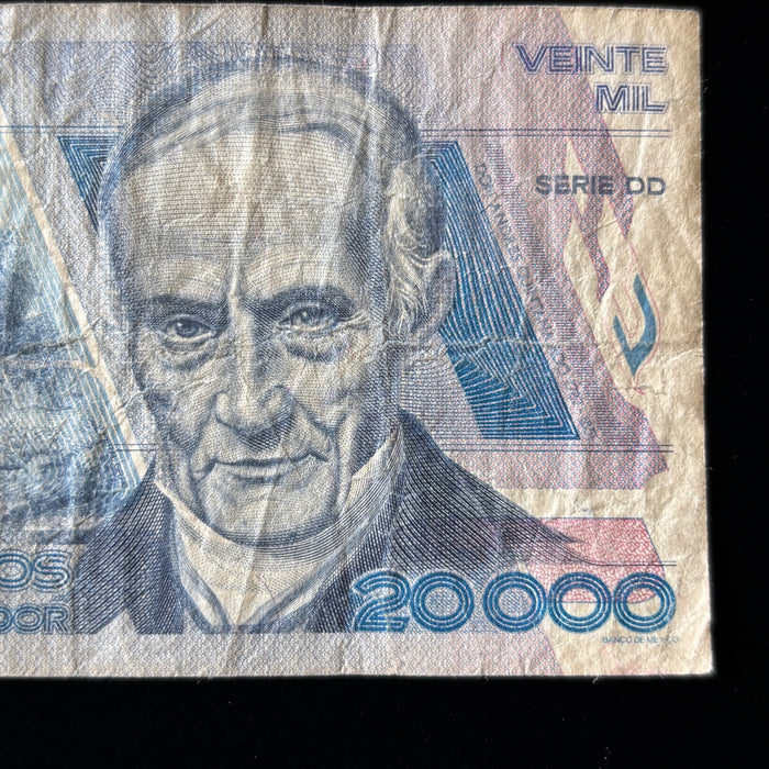 Vintage Banknote Lot Mexico 1980s Inflation Era 2K, 20K Old Pesos UV Verified