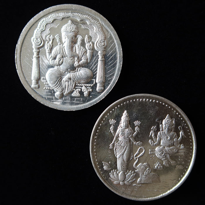 Vintage Bombay India .999 Fine Pure Silver Coin Lot Lakshmi Ganesha Om Pooja
