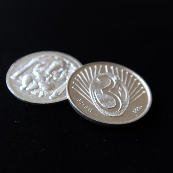 Vintage Bombay India .999 Fine Pure Silver Coin Lot Lakshmi Ganesha Om Pooja