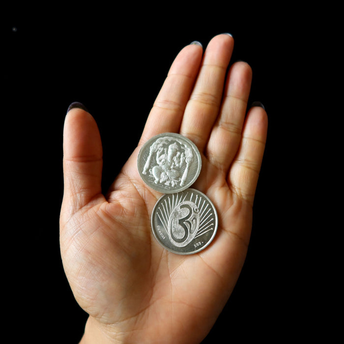 Vintage Bombay India .999 Fine Pure Silver Coin Lot Lakshmi Ganesha Om Pooja