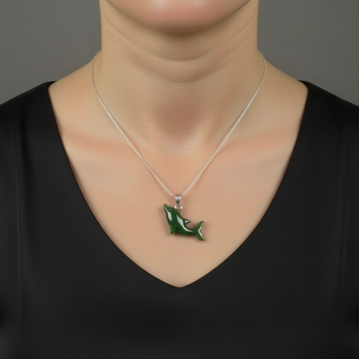 Jade Pendant Dolphin Canadian Nephrite Sterling Silver