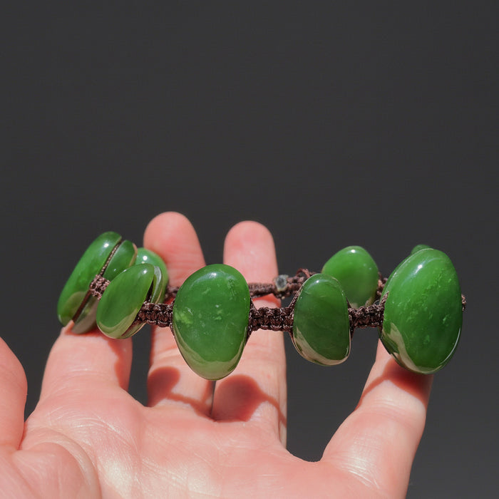 Jade Bracelet Real Abundance Gems in Macrame Adjustable