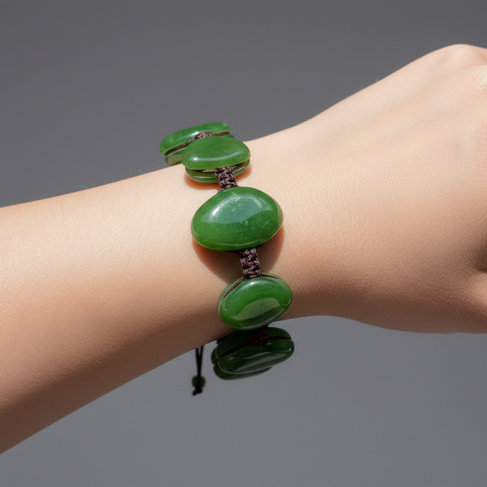 Jade Bracelet Real Abundance Gems in Macrame Adjustable