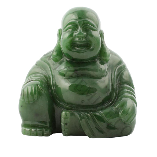 Green jade Buddha statue on a white background