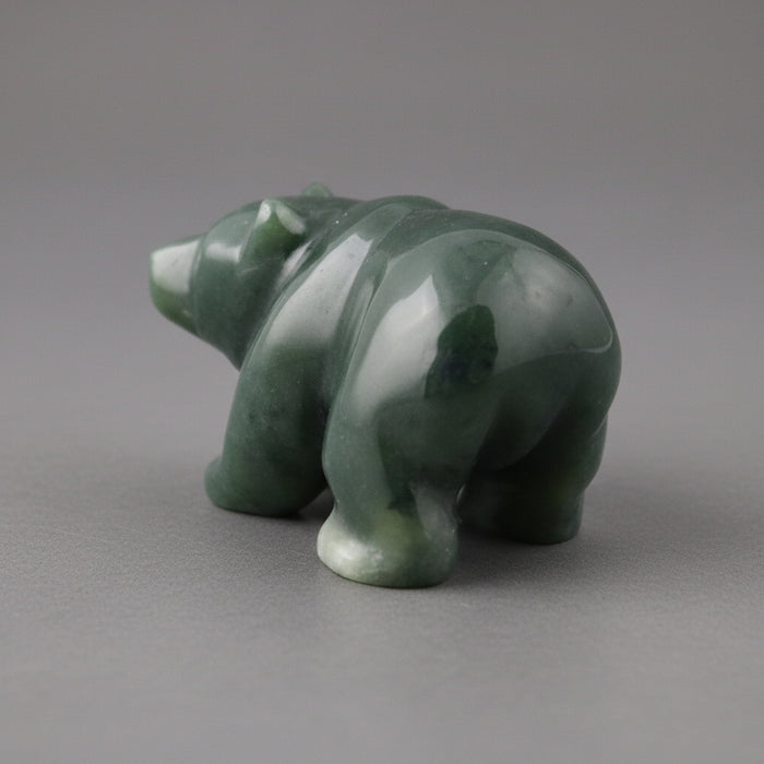 Jade Bear Walking Green Nephrite Animal Figurine