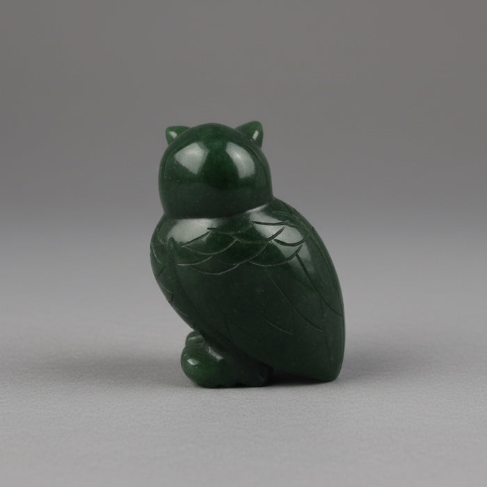 Jade Owl Green Nephrite Wise Bird Figurine