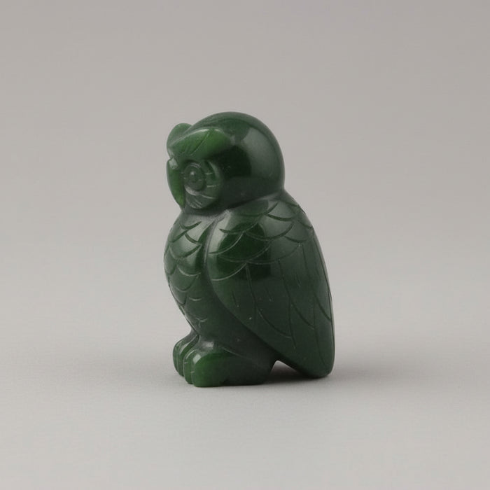 Jade Owl Green Nephrite Wise Bird Figurine