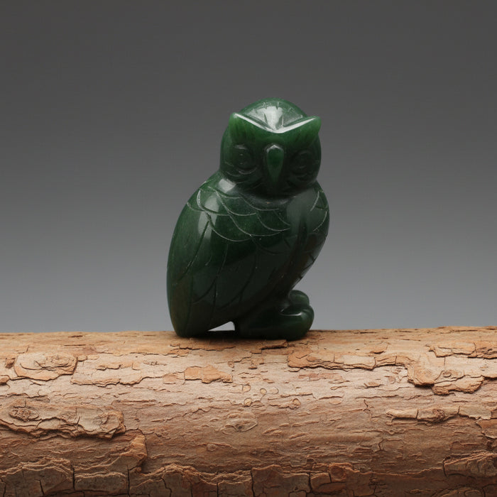 Jade Owl Green Nephrite Wise Bird Figurine