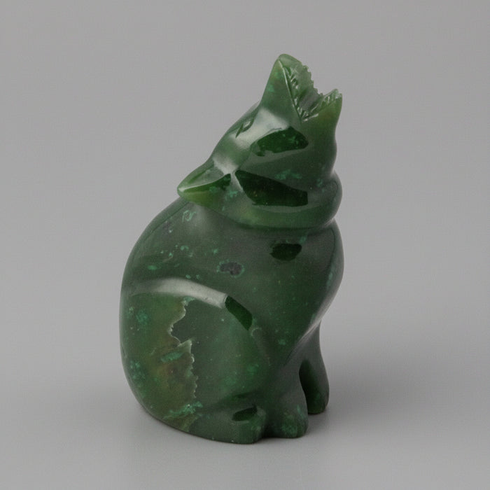 Jade Wolf Howling Green Nephrite Figurine