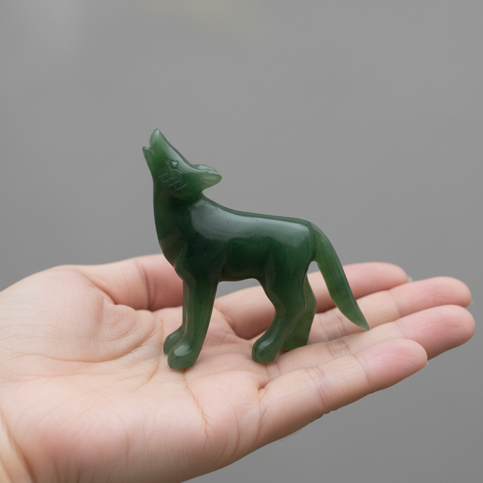 Jade Coyote Wild Spirit Howling Green Nephrite Figurine