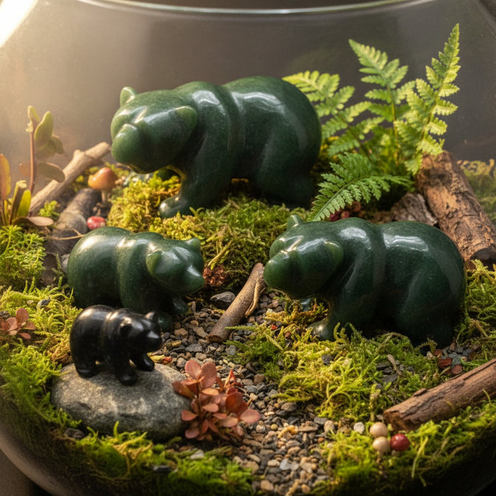 Jade Bear Walking Green Nephrite Animal Figurine