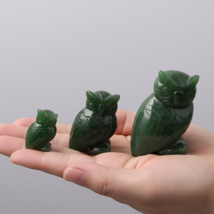 Jade Owl Green Nephrite Wise Bird Figurine
