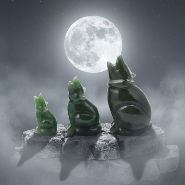 Jade Wolf Howling Green Nephrite Figurine