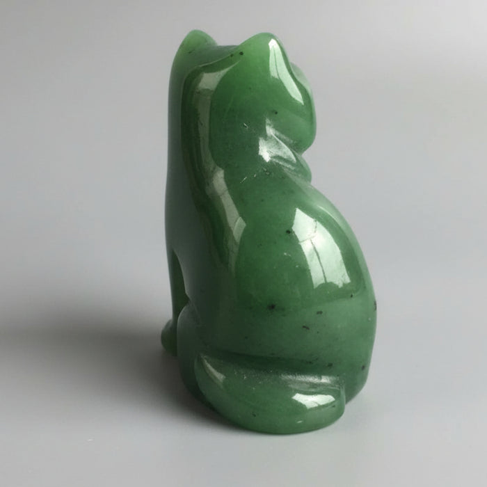 Jade Cat Wise Sitting Feline Green Canadian Nephrite