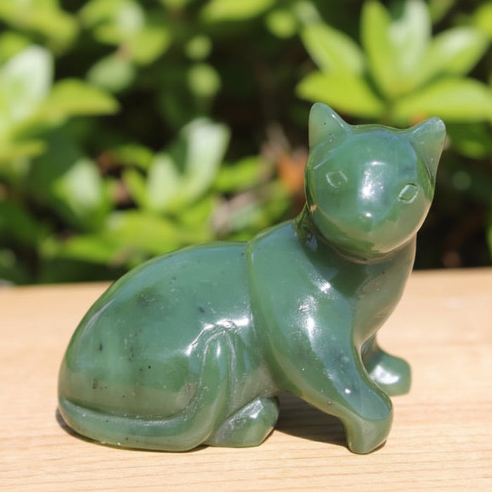Jade Cat Resting Feline Green Canadian Nephrite