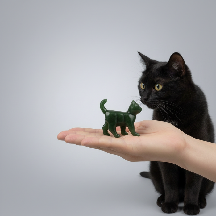 Jade Cat Green Canadian Nephrite Lucky Kitten