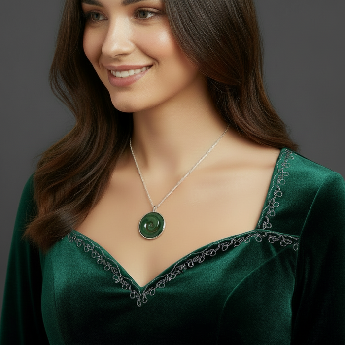 Jade Necklace Canadian Green Koru Fern Sterling Silver