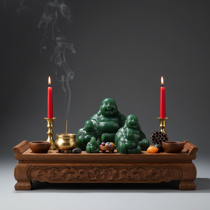 Jade Buddha Laughing God Green Nephrite Figurine