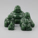 Set of green jade Buddha statues with size measurements on a white background