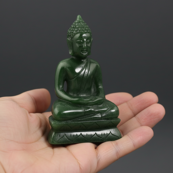 Jade Buddha Exquisite Enlightenment Green Nephrite Gem