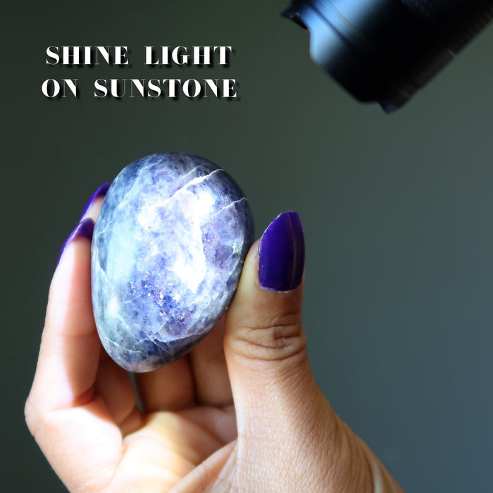 shining light on sunstone inclusions in bloodshot iolite egg