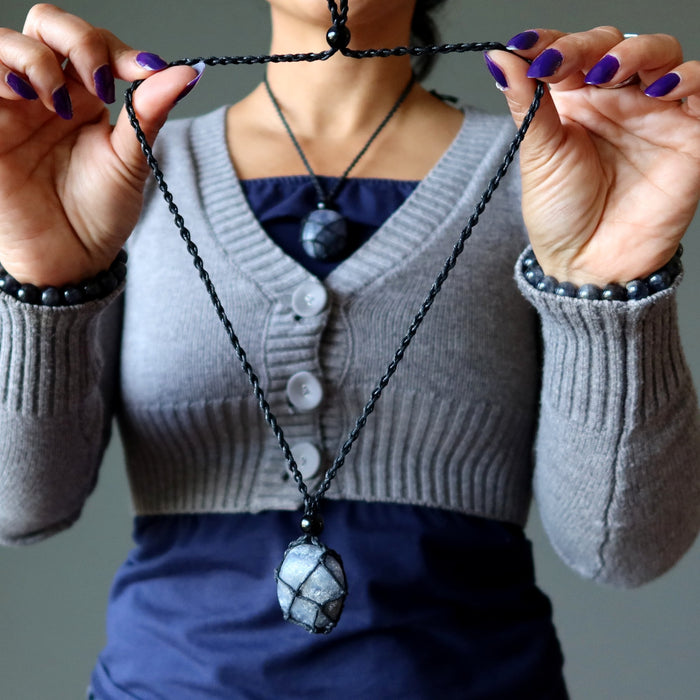 iolite macrame necklace