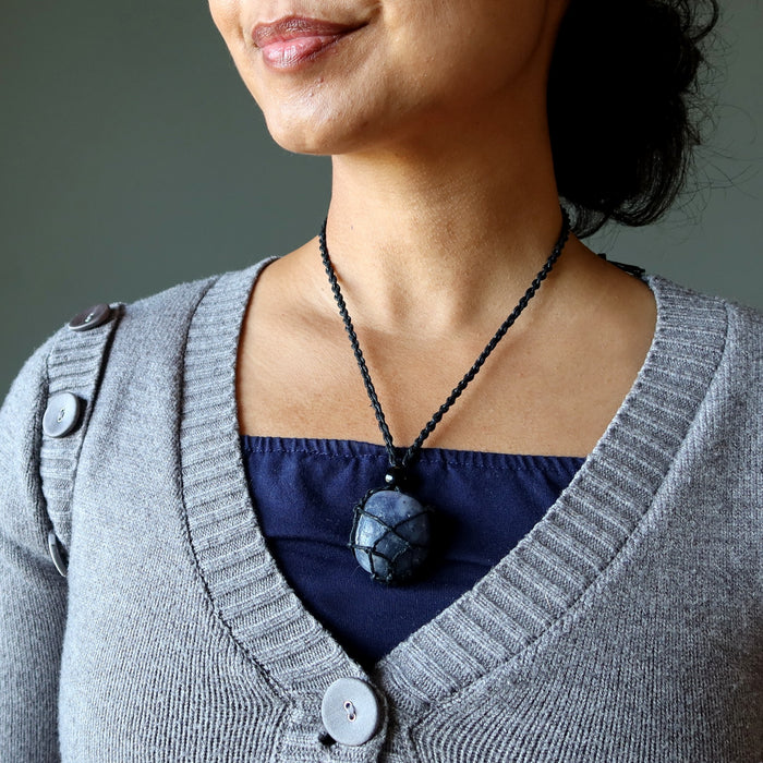 iolite macrame necklace