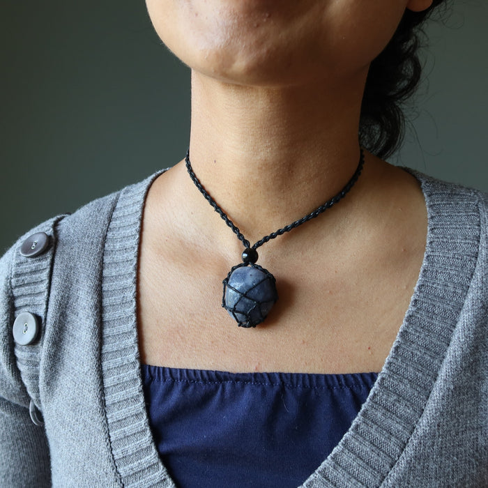 iolite macrame necklace