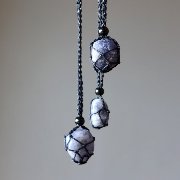iolite macrame necklaces