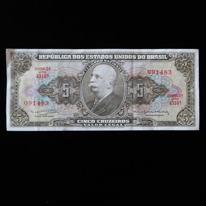 Vintage Banknote Brazil 5 Cruzeiros Estampa 2A Serie 4316A UV Verified