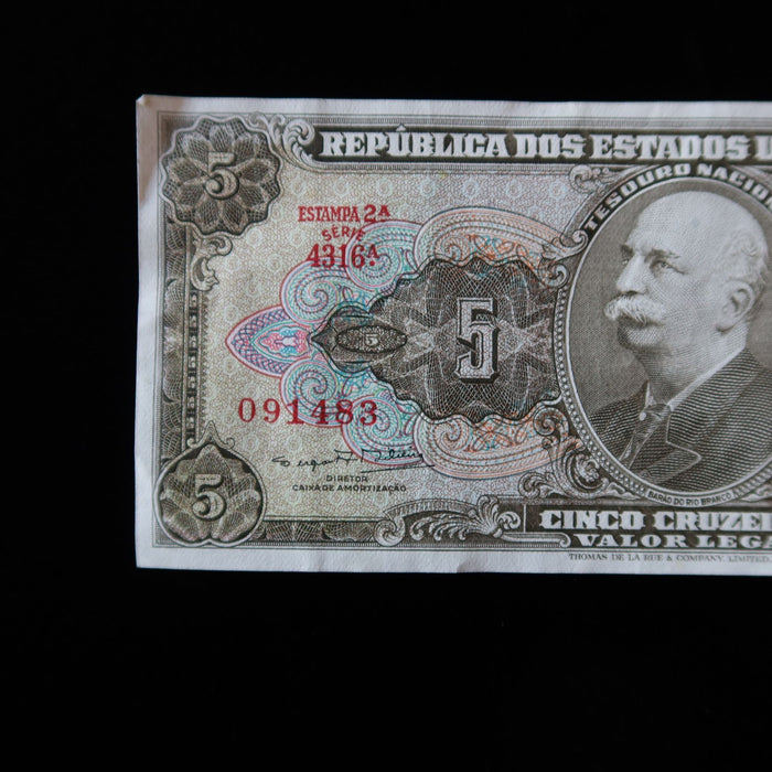 Vintage Banknote Brazil 5 Cruzeiros Estampa 2A Serie 4316A UV Verified