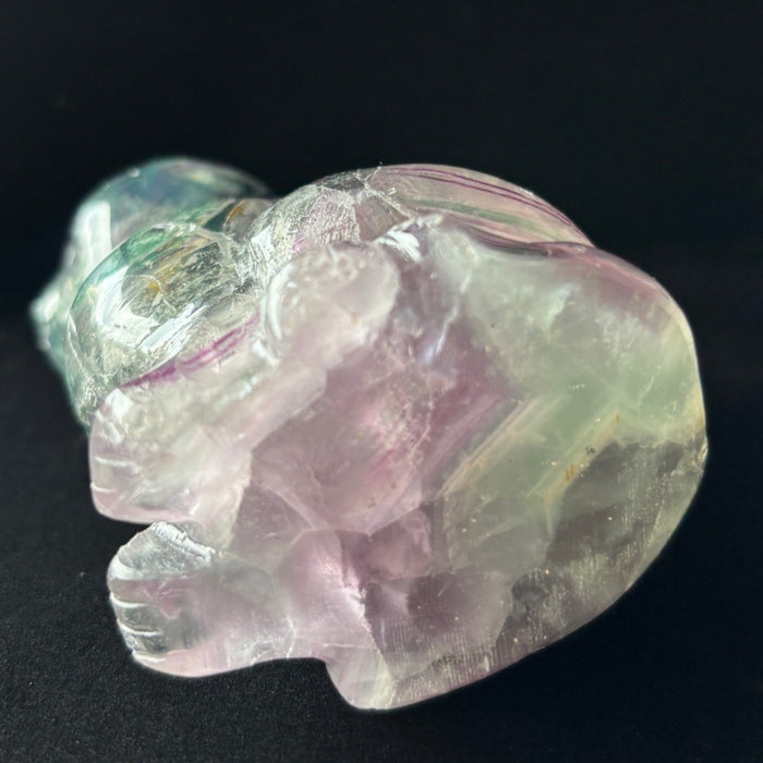 Rainbow Fluorite Cat Animal Figurine UV Glow Blue Green Purple