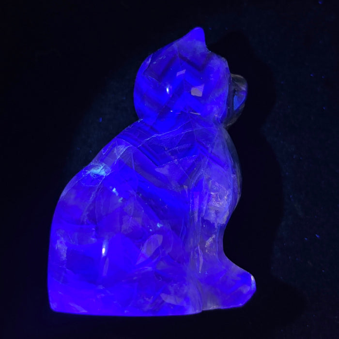 Rainbow Fluorite Cat Animal Figurine UV Glow Blue Green Purple