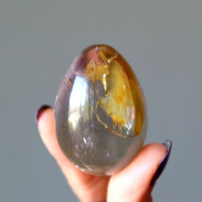 Clear Quartz Egg Fiery Golden Iron Crystal