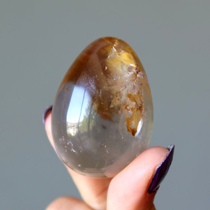 Clear Quartz Egg Fiery Golden Iron Crystal