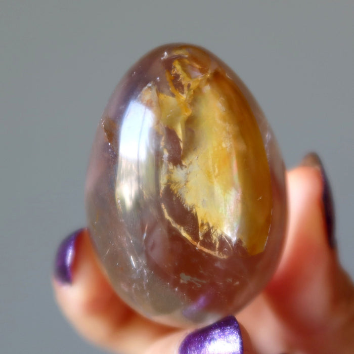 Clear Quartz Egg Fiery Golden Iron Crystal