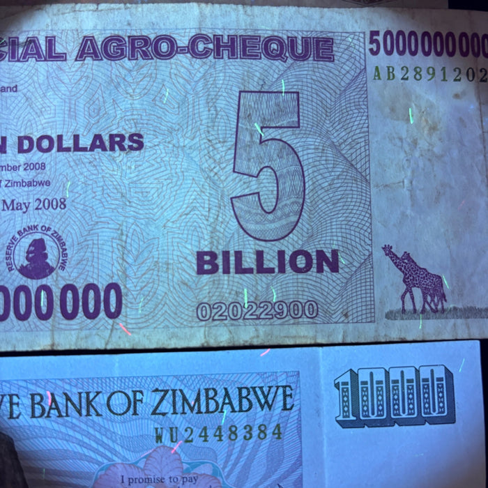 Vintage Banknote Lot of 3 Zambia Zimbabwe Giraffe Elephant African UV Watermark