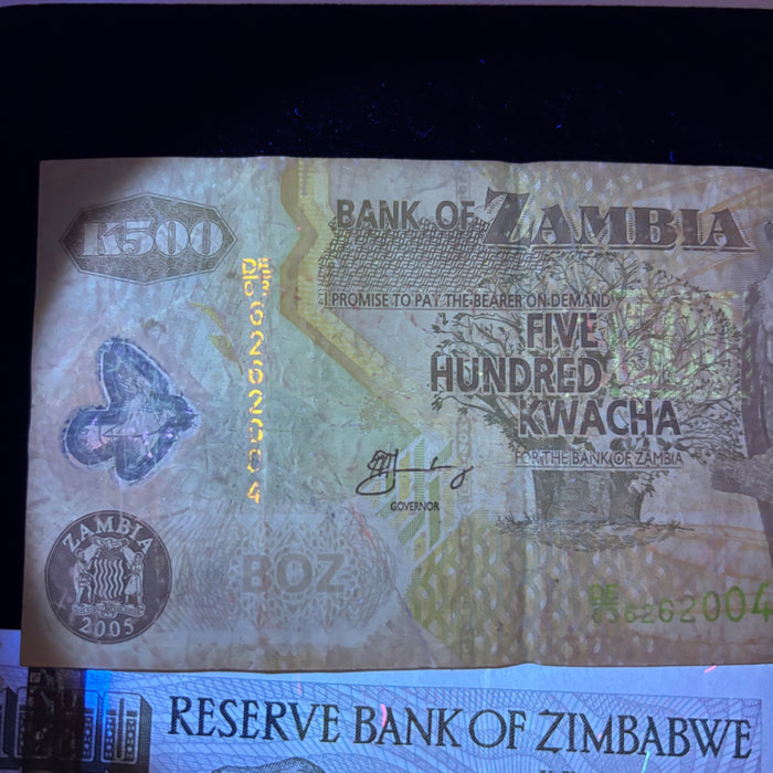 Vintage Banknote Lot of 3 Zambia Zimbabwe Giraffe Elephant African UV Watermark