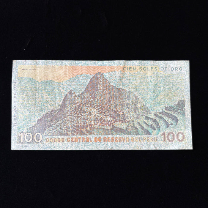 Vintage Banknote 1976 Peru 100 Soles Oro UV Verified Tupac Amaru II Machu Picchu