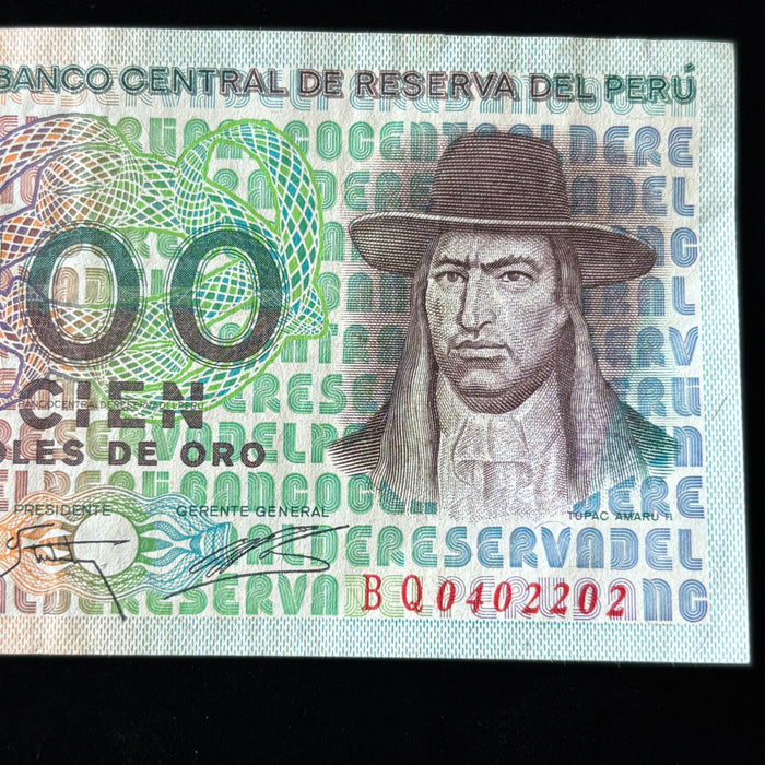Vintage Banknote 1976 Peru 100 Soles Oro UV Verified Tupac Amaru II Machu Picchu