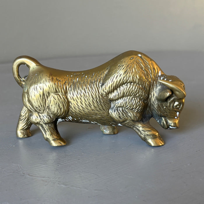 Vintage Solid Brass Charging Bull Figurine Wall Street Stock Market Statue 5.5"