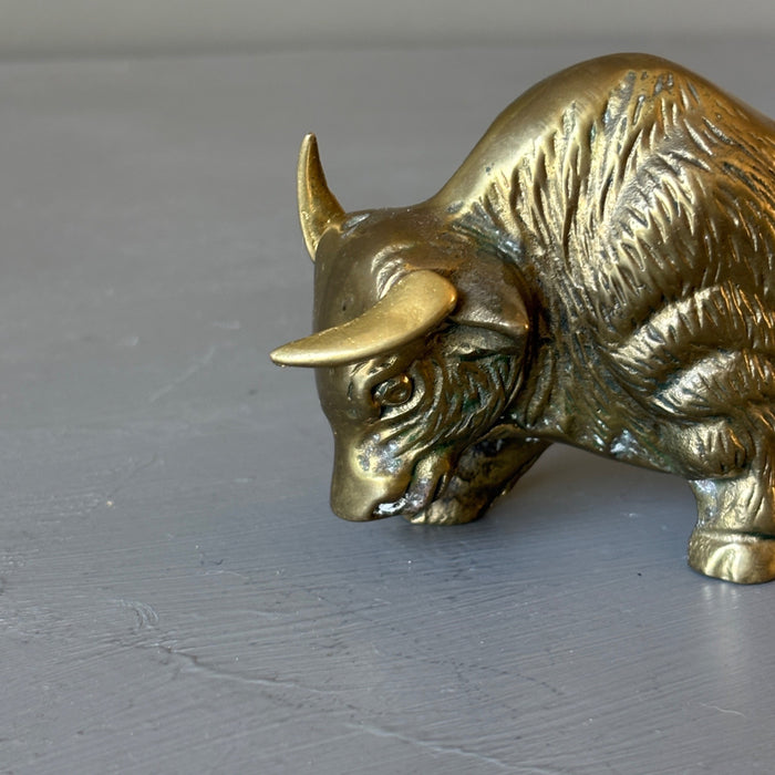 Vintage Solid Brass Charging Bull Figurine Wall Street Stock Market Statue 5.5"