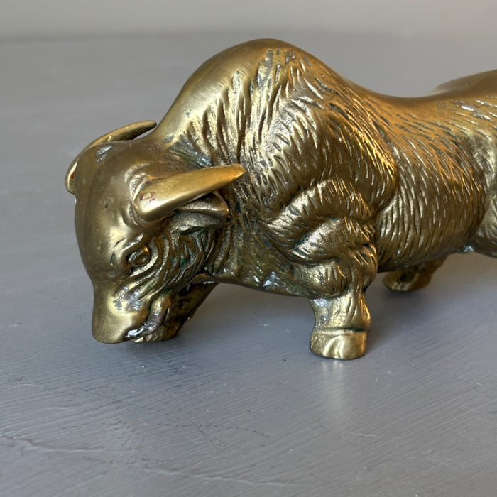 Vintage Solid Brass Charging Bull Figurine Wall Street Stock Market Statue 5.5"