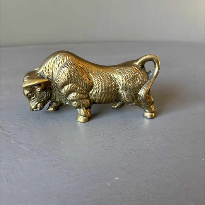 Vintage Solid Brass Charging Bull Figurine Wall Street Stock Market Statue 5.5"