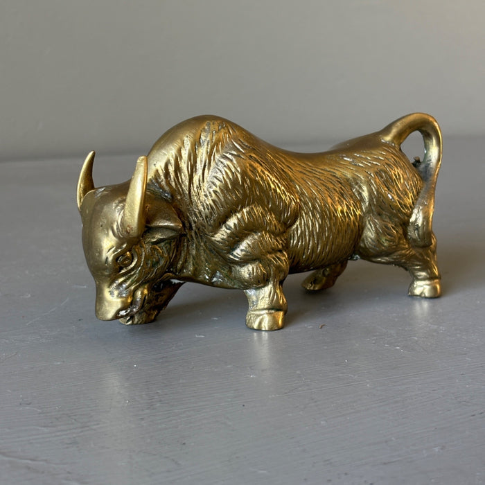 Vintage Solid Brass Charging Bull Figurine Wall Street Stock Market Statue 5.5"